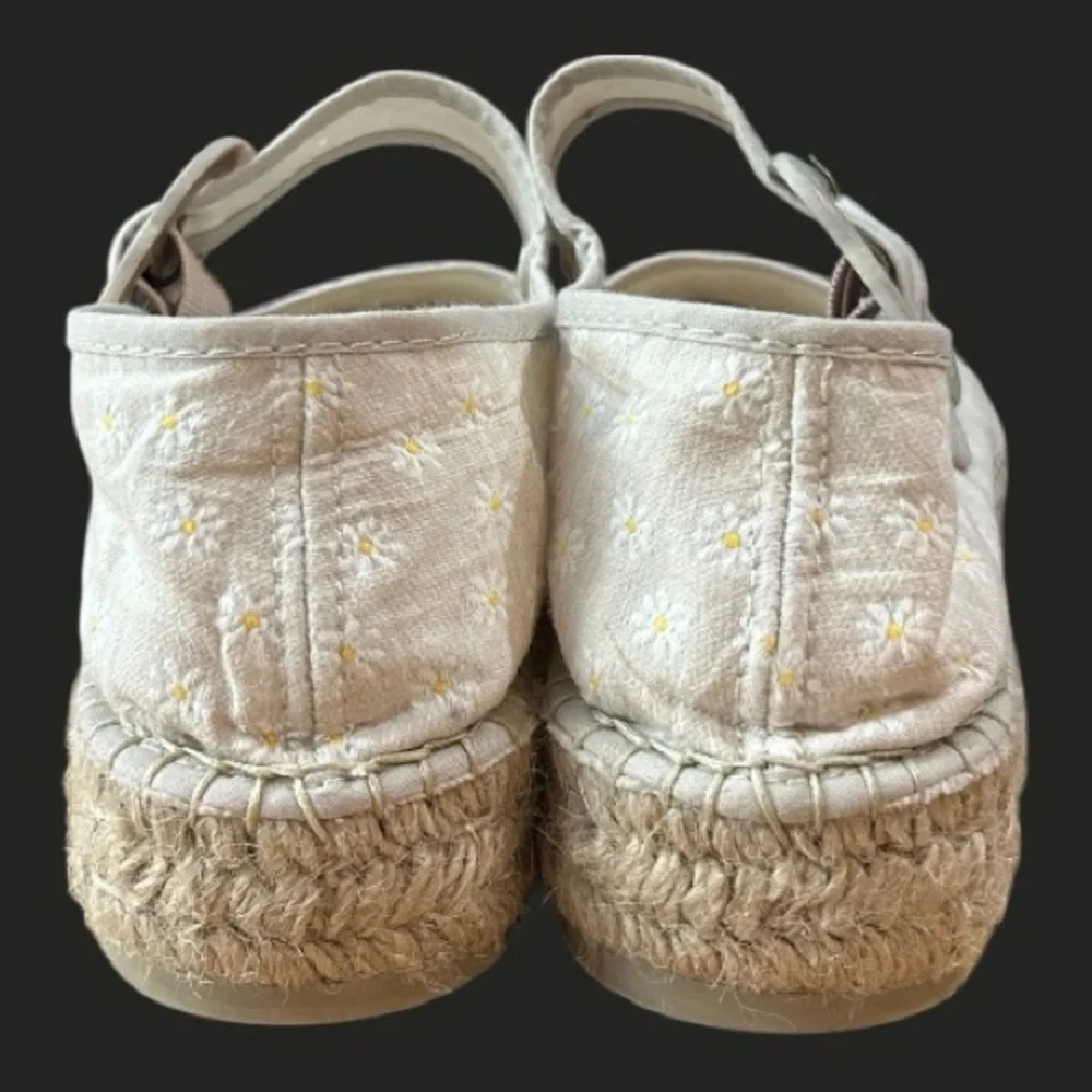 Free People Cream Espadrille Mary Janes with White Floral Embroidery